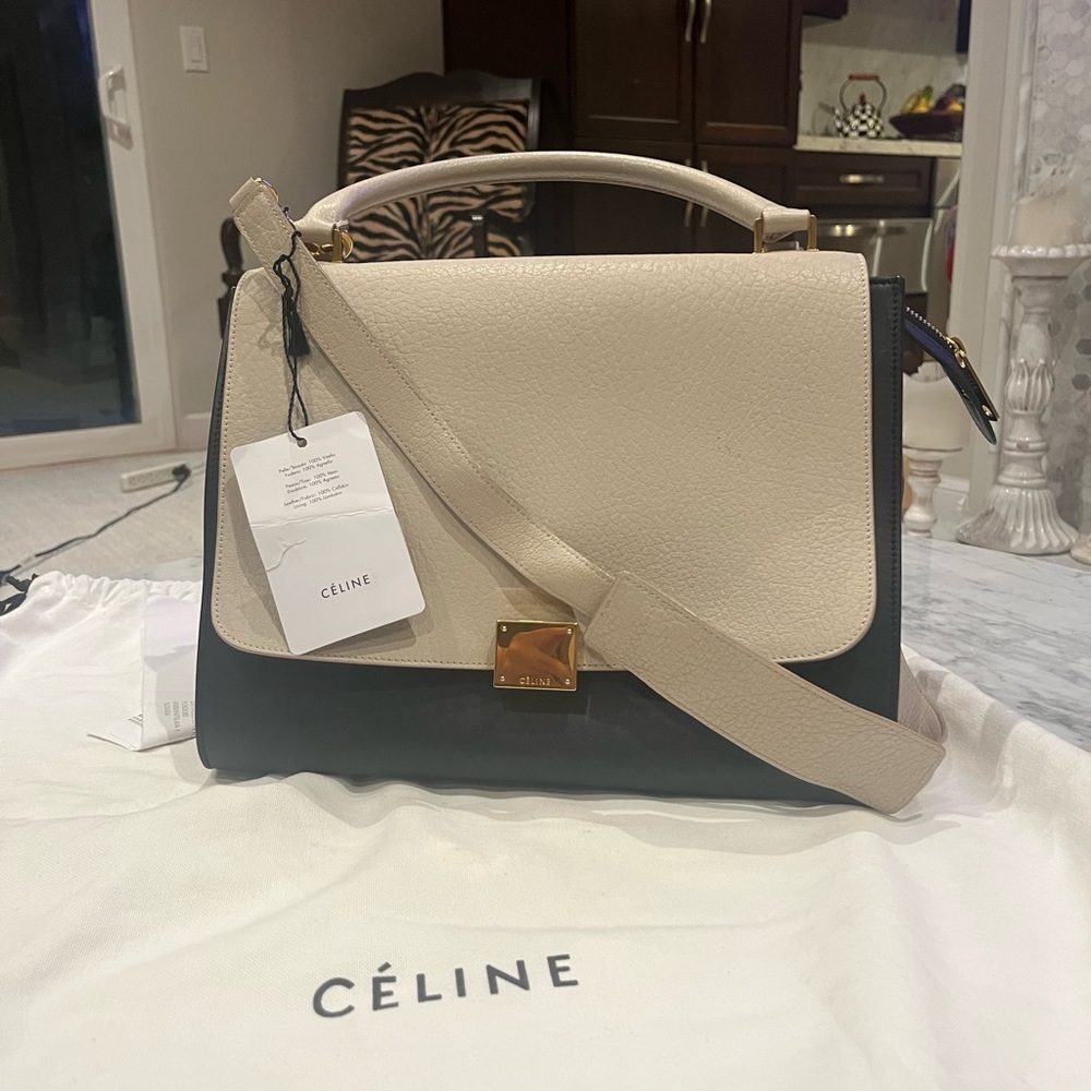 Celine Cream and Black and Brown Trapeze bag